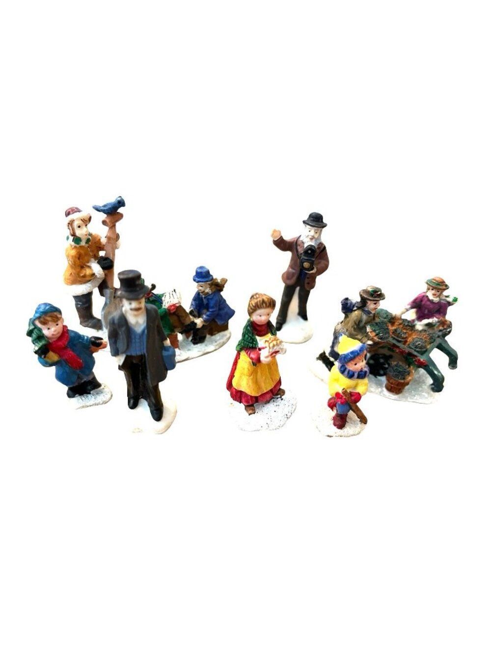 Miniature Holiday Village Figurines Victorian Man Woman Children Snow Lot of 8